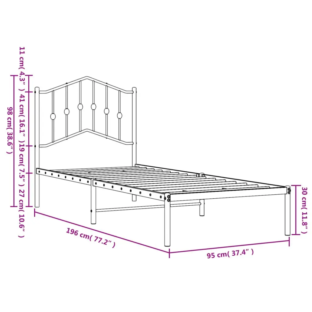 Metal Bed Frame 90x190 cm Black Bedroom Furniture Headboard Storage Space