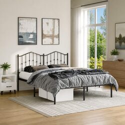 Reliable Metal Bed Frame 135x190 cm with Headboard - Black