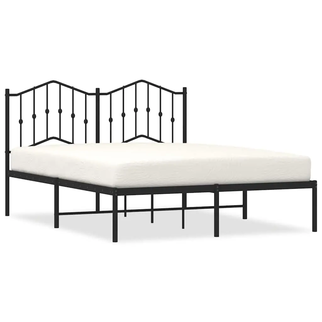 Metal Bed Frame 135x190 cm Headboard Black Steel Slats