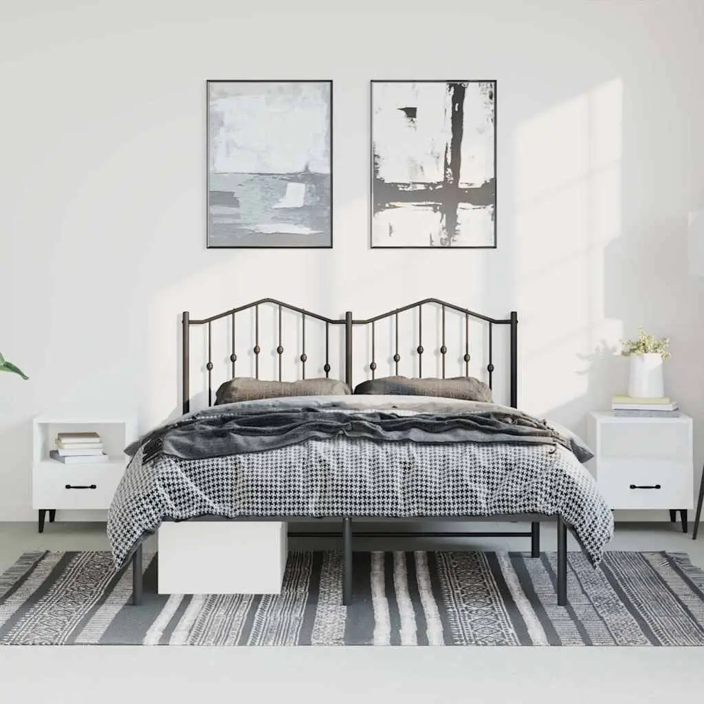 Metal Bed Frame 135x190 cm Headboard Black Steel Slats