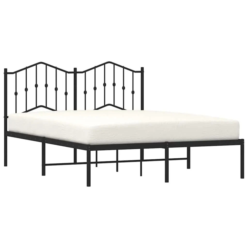 Metal Bed Frame 135x190 cm Headboard Black Steel Slats