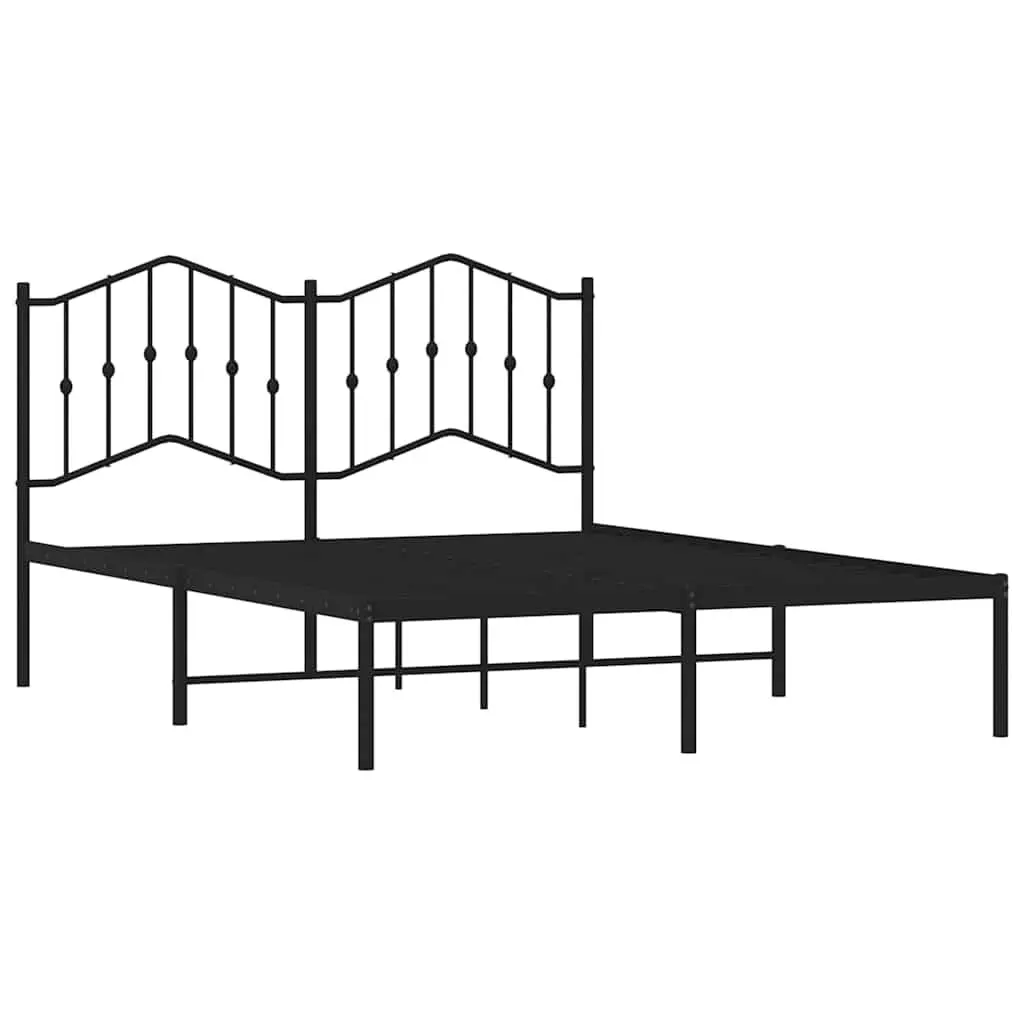 Metal Bed Frame 135x190 cm Headboard Black Steel Slats