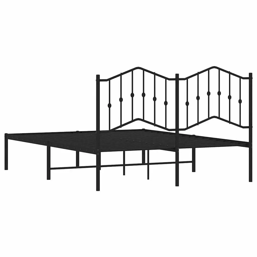 Metal Bed Frame 135x190 cm Headboard Black Steel Slats