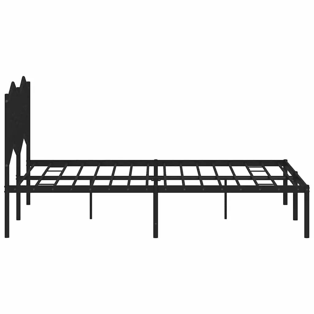 Metal Bed Frame 135x190 cm Headboard Black Steel Slats