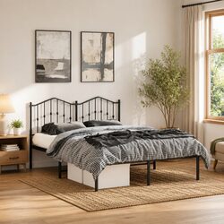 Comfortable Metal Bed Frame with Headboard, Black 150x200 cm