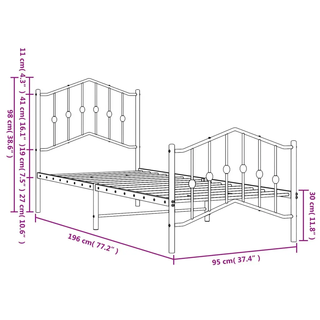 Metal Bed Frame 90x190 cm Bedroom Furniture Black
