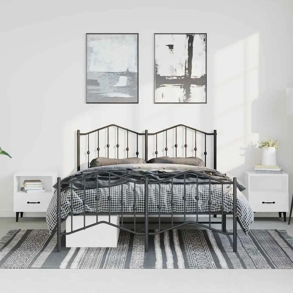 Metal Bed Frame Queen Size 150x200cm Bedroom Furniture Black