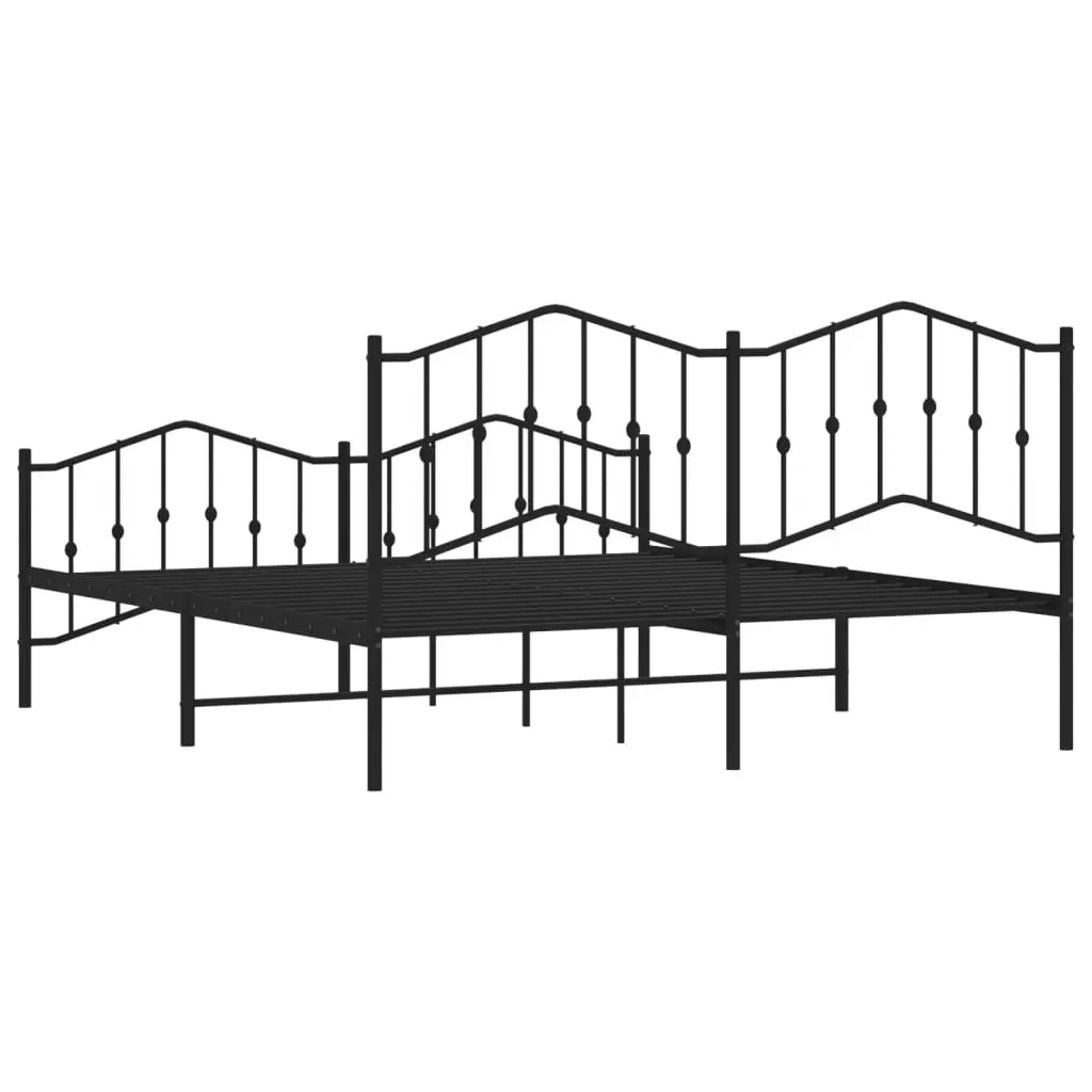 Metal Bed Frame King 183x203 cm with Footboard Headboard Black Bedroom Furniture