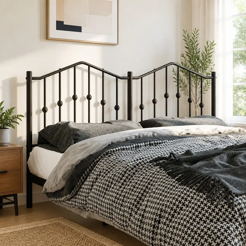 Metal Headboard Black 135cm Bed Frame Header Bedroom Furniture Sturdy Support