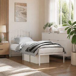 Durable Metal Bed Frame: White, Headboard, 90x190 cm
