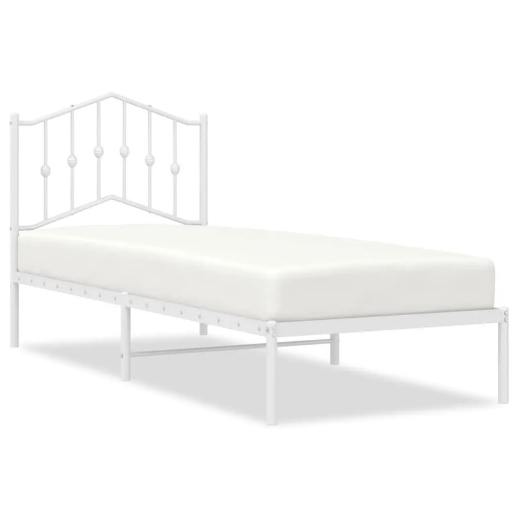 Metal Bed Frame Headboard Slatted Base 90x190 cm White