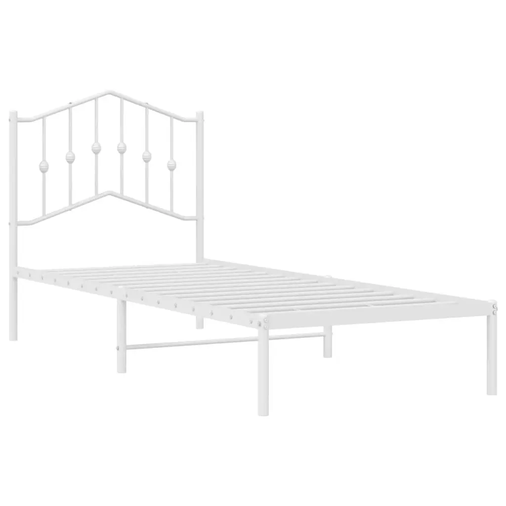 Metal Bed Frame Headboard Slatted Base 90x190 cm White