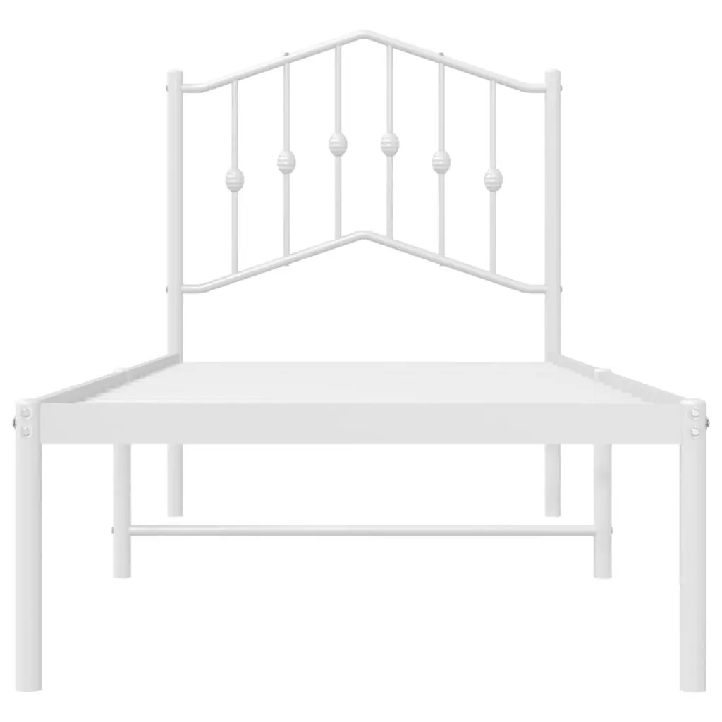 Metal Bed Frame Headboard Slatted Base 90x190 cm White