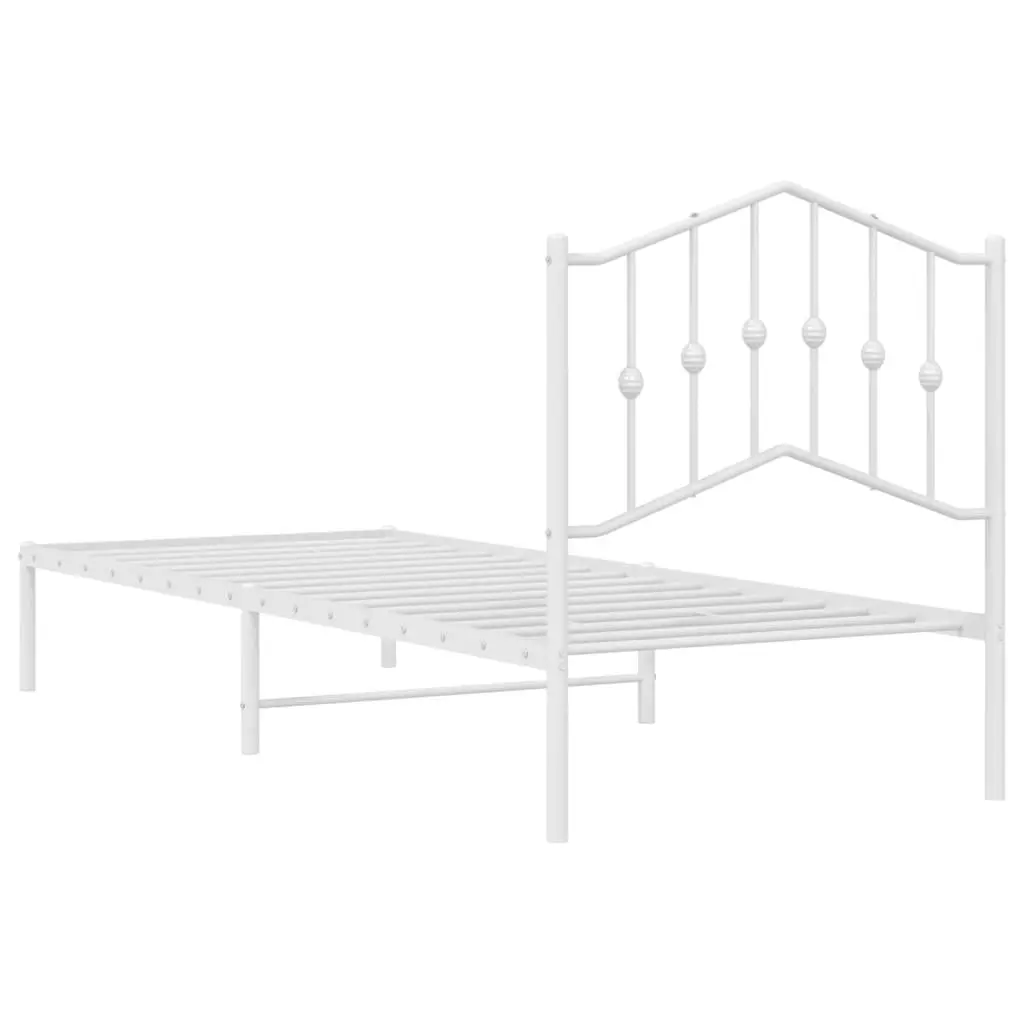 Metal Bed Frame Headboard Slatted Base 90x190 cm White