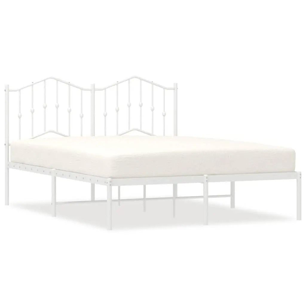 White Metal Bed Frame with Headboard 135x190 cm