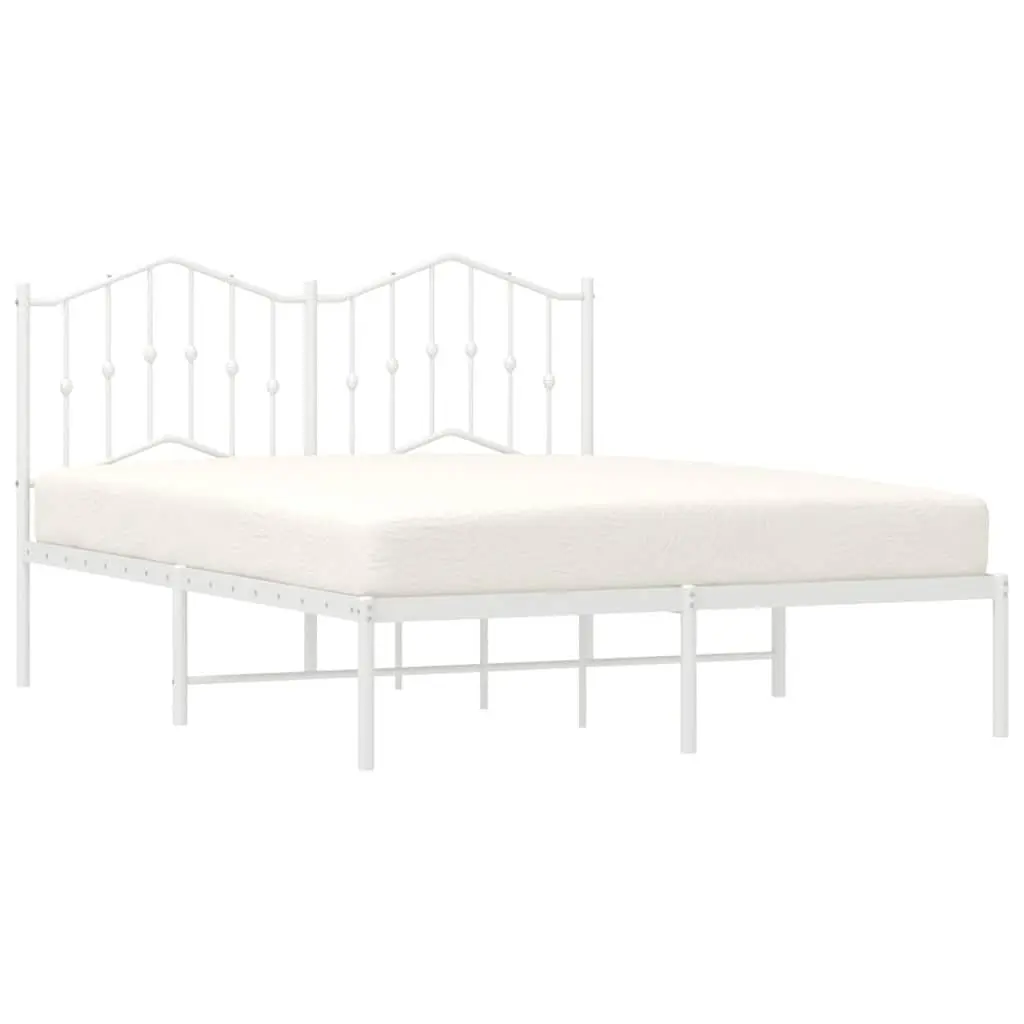 White Metal Bed Frame with Headboard 135x190 cm