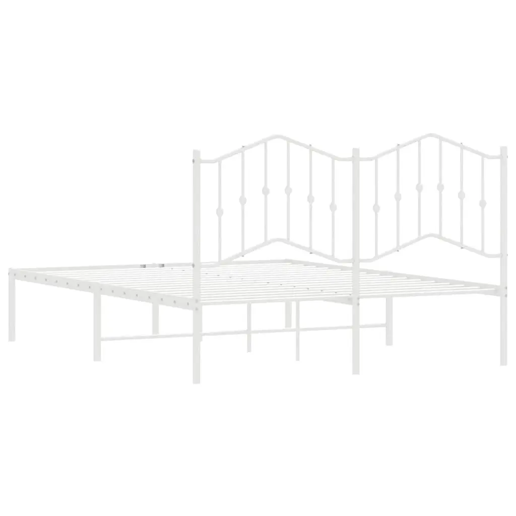 White Metal Bed Frame with Headboard 135x190 cm