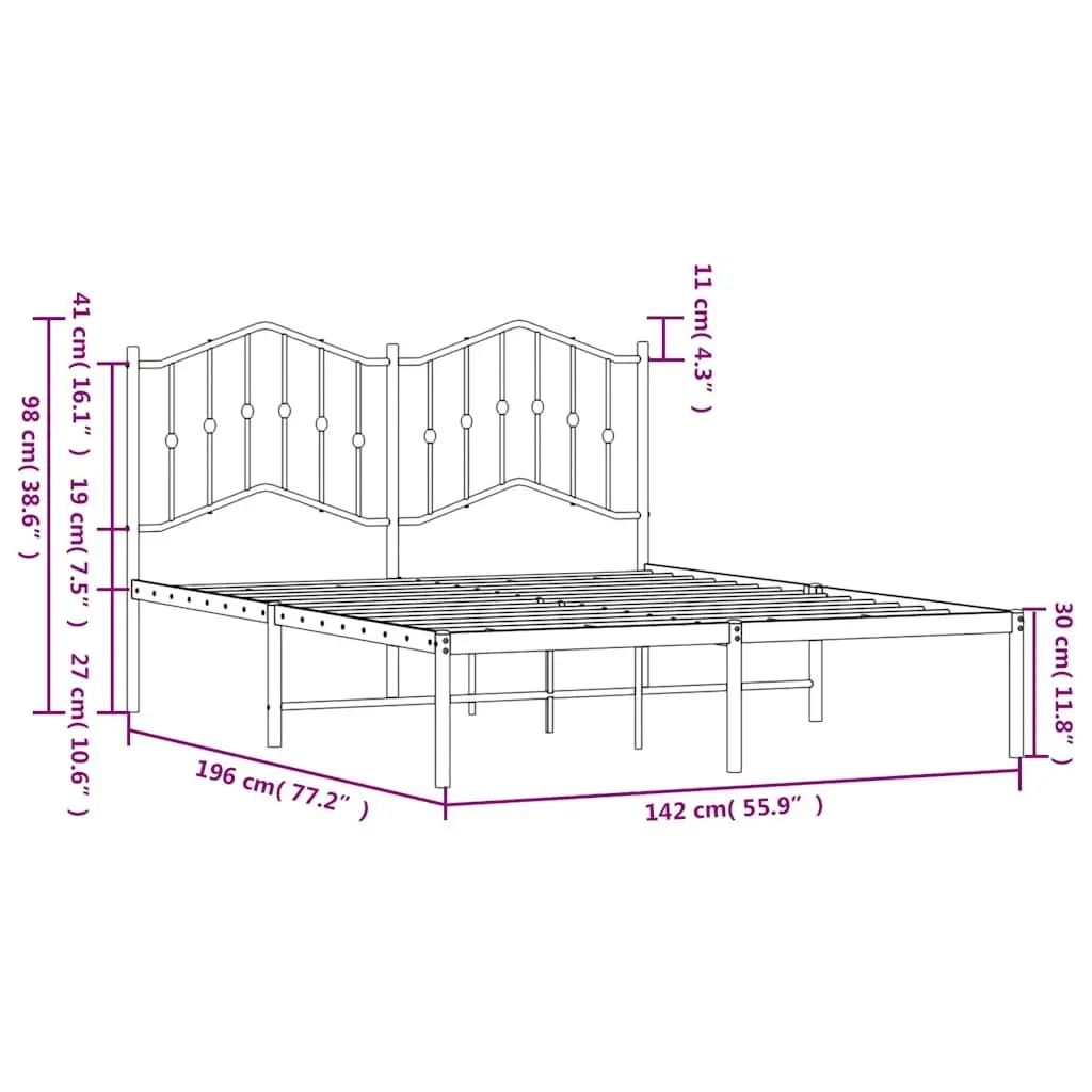 White Metal Bed Frame with Headboard 135x190 cm