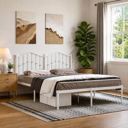 Reliable White Metal Bed Frame with Storage Space