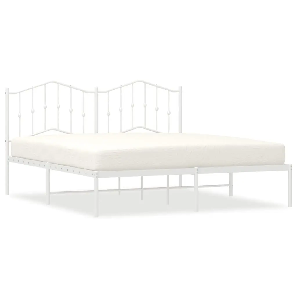 Metal Bed Frame King Size 183x203 cm Headboard Slatted Base White
