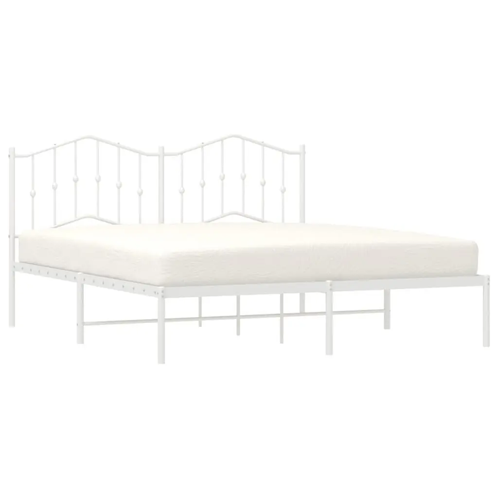 Metal Bed Frame King Size 183x203 cm Headboard Slatted Base White