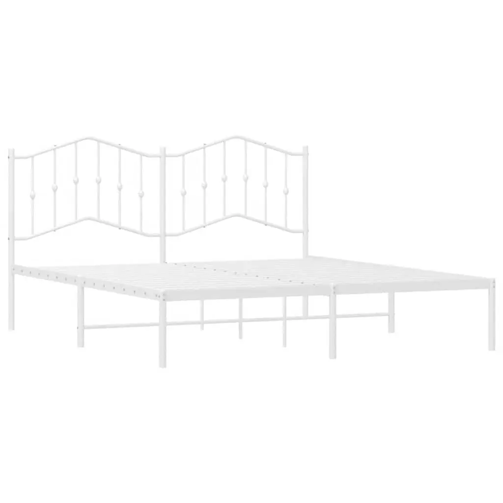 Metal Bed Frame King Size 183x203 cm Headboard Slatted Base White