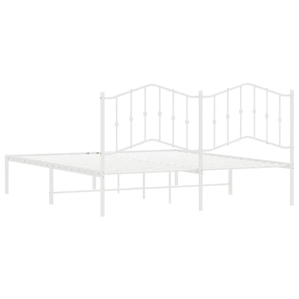 Metal Bed Frame King Size 183x203 cm Headboard Slatted Base White