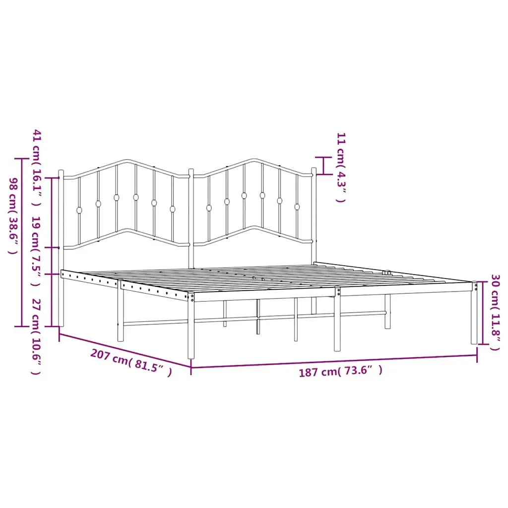 Metal Bed Frame King Size 183x203 cm Headboard Slatted Base White