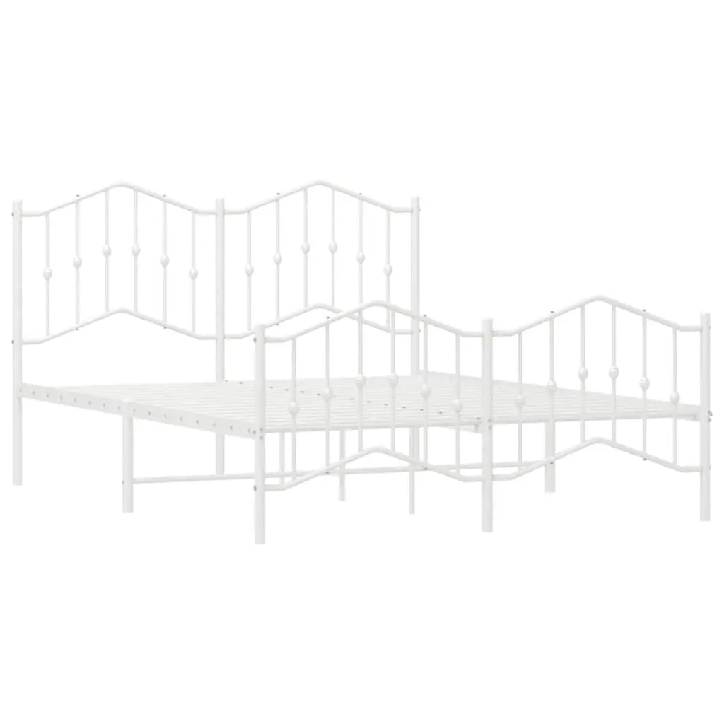 Metal Bed Frame White 135x190 cm with Footboard Headboard Storage Space