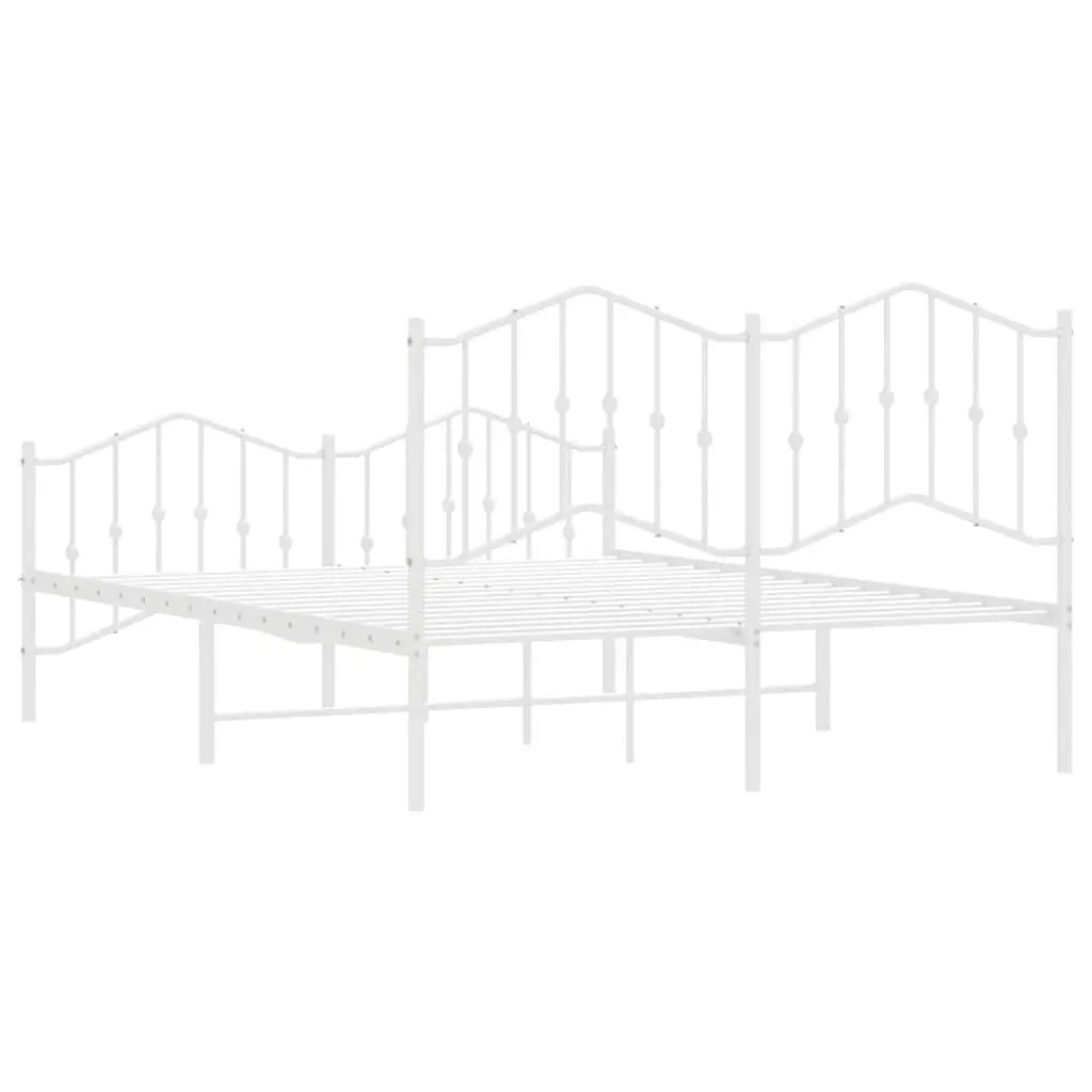 Metal Bed Frame White 135x190 cm with Footboard Headboard Storage Space
