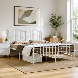 Practical 150x200 cm Metal Bed Frame with Headboard