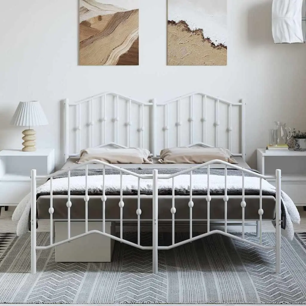 Metal Bed Frame 150x200 cm White Bedroom Furniture