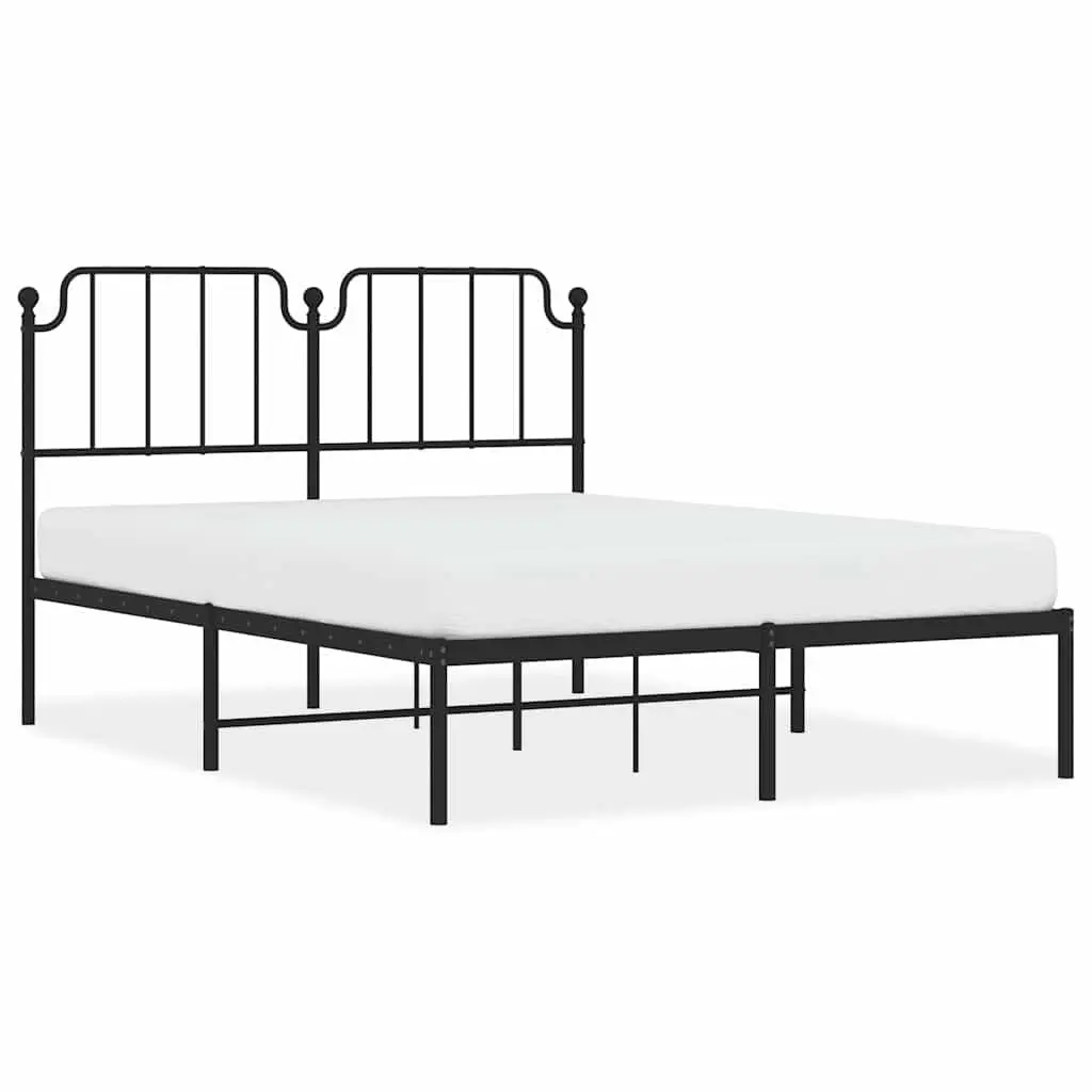 Metal Bed Frame Black 135x190cm with Headboard Slatted Base