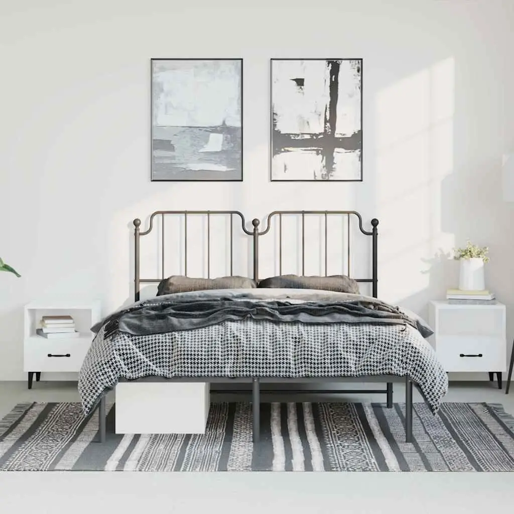 Metal Bed Frame Black 135x190cm with Headboard Slatted Base