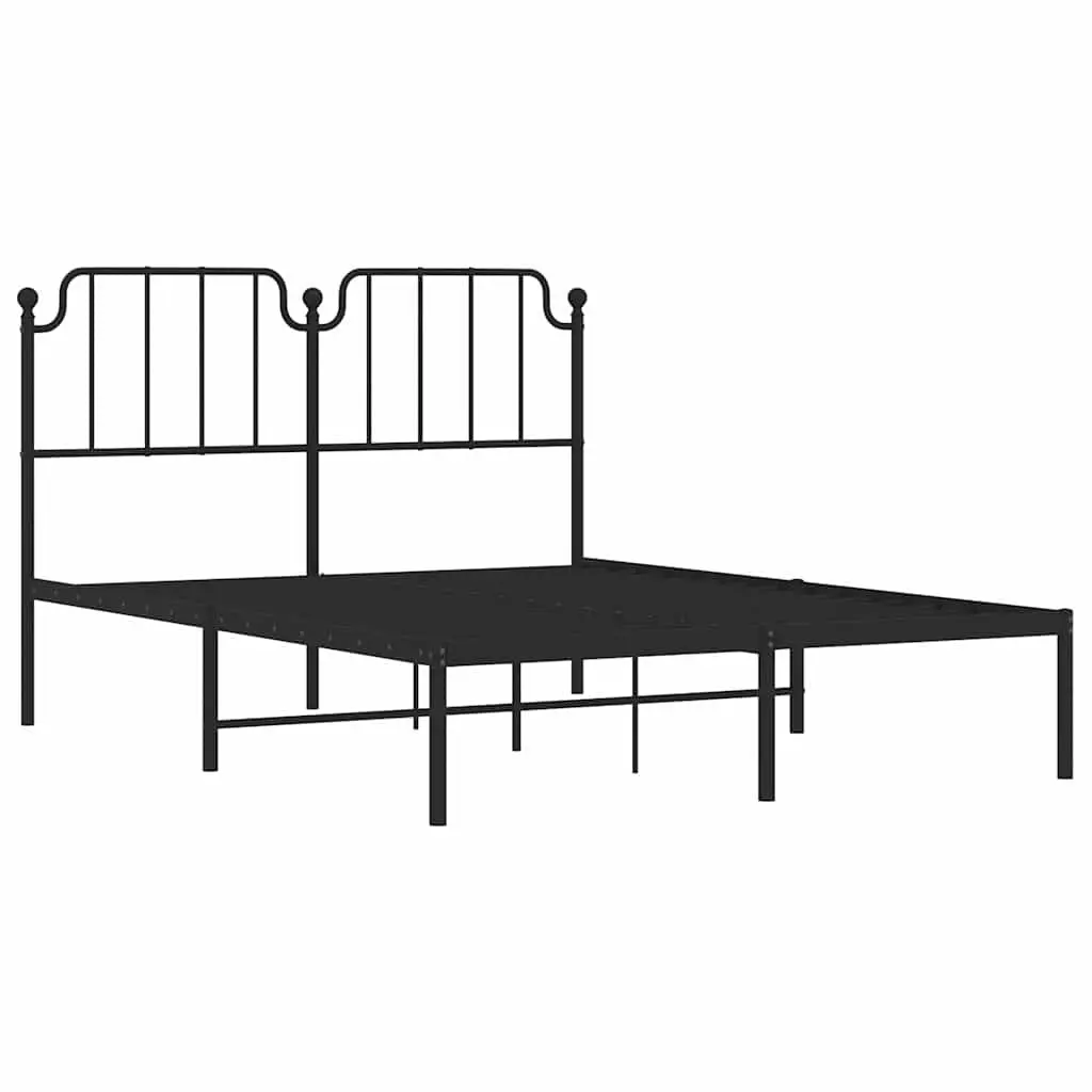 Metal Bed Frame Black 135x190cm with Headboard Slatted Base