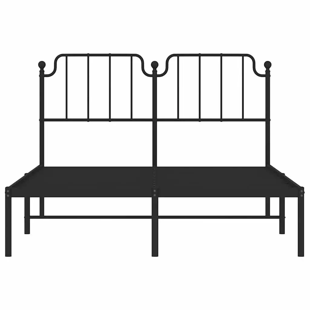 Metal Bed Frame Black 135x190cm with Headboard Slatted Base