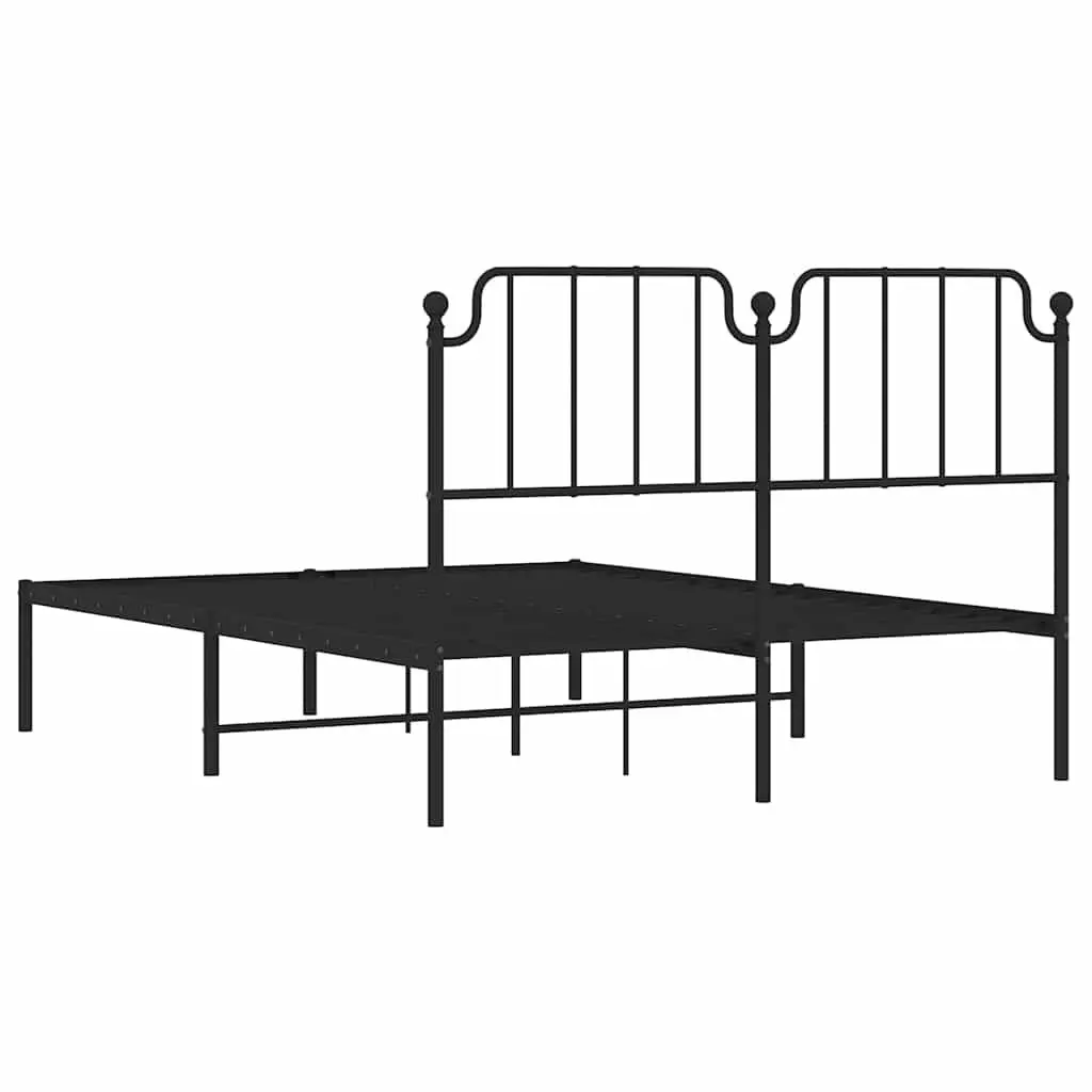 Metal Bed Frame Black 135x190cm with Headboard Slatted Base