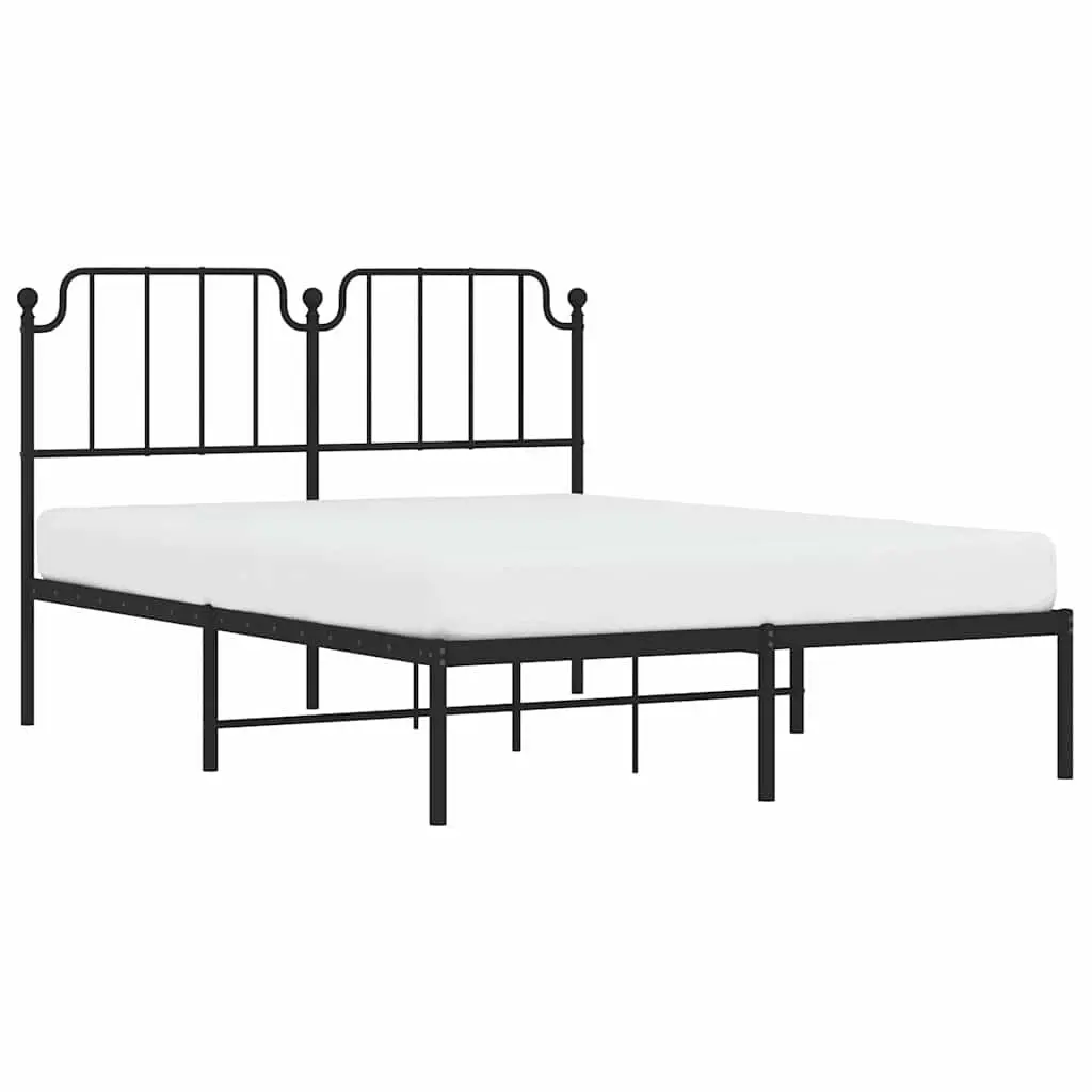 Metal Bed Frame Black Steel 150x200 cm with Headboard and Slats Support