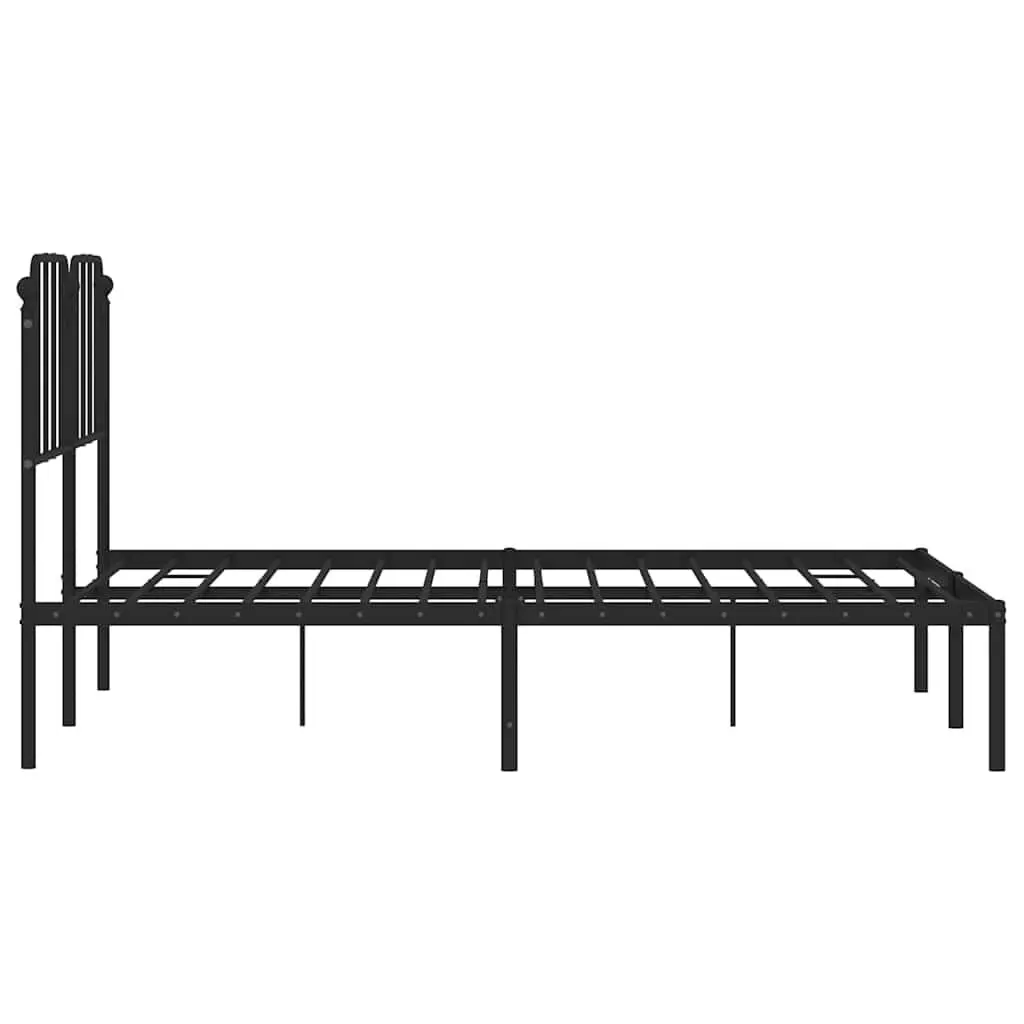 Metal Bed Frame Black Steel 150x200 cm with Headboard and Slats Support
