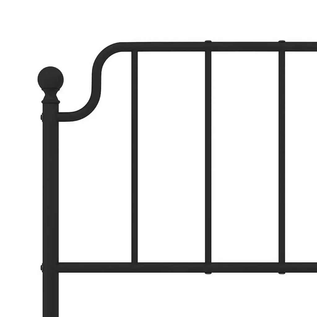 Metal Bed Frame Black Steel 150x200 cm with Headboard and Slats Support