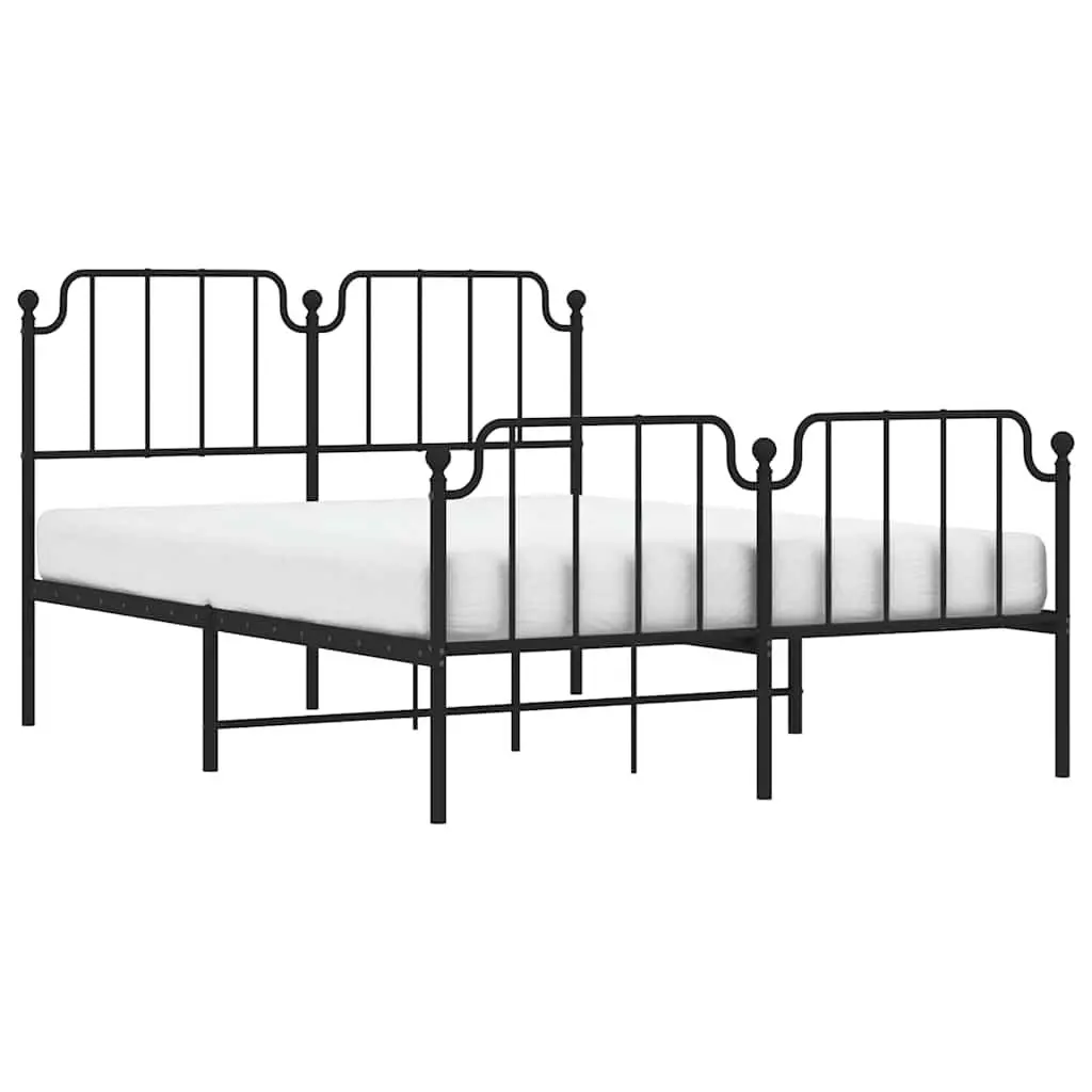 Black Metal Bed Frame with Headboard Footboard 150x200 cm for Bedroom