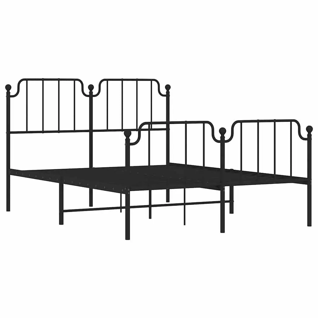 Black Metal Bed Frame with Headboard Footboard 150x200 cm for Bedroom
