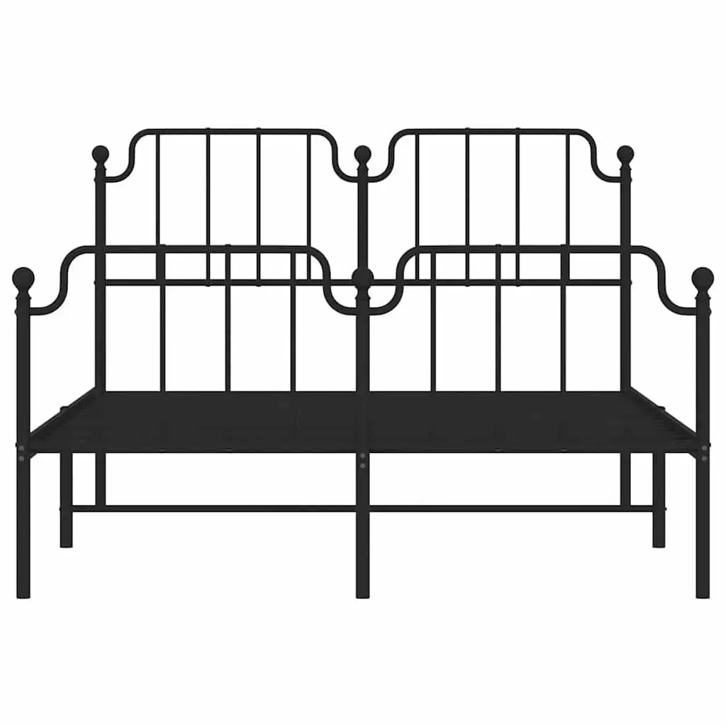 Black Metal Bed Frame with Headboard Footboard 150x200 cm for Bedroom
