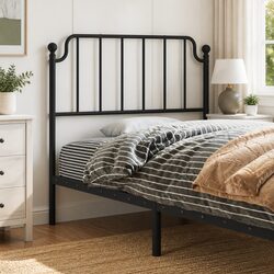 Reliable 90 cm Black Metal Headboard for Beds