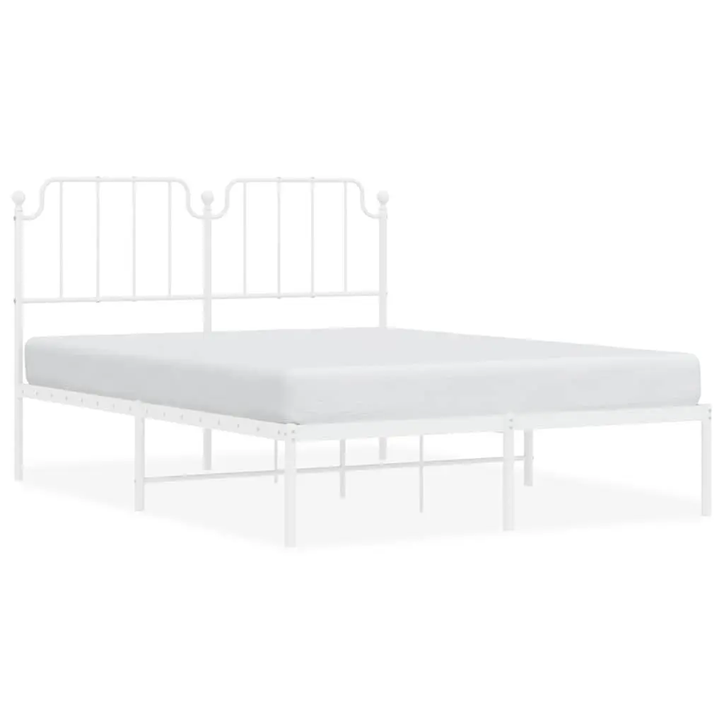 Metal Bed Frame with Headboard 150x200 cm Bedroom Furniture White