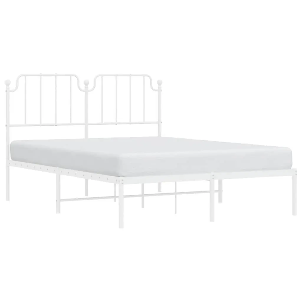 Metal Bed Frame with Headboard 150x200 cm Bedroom Furniture White