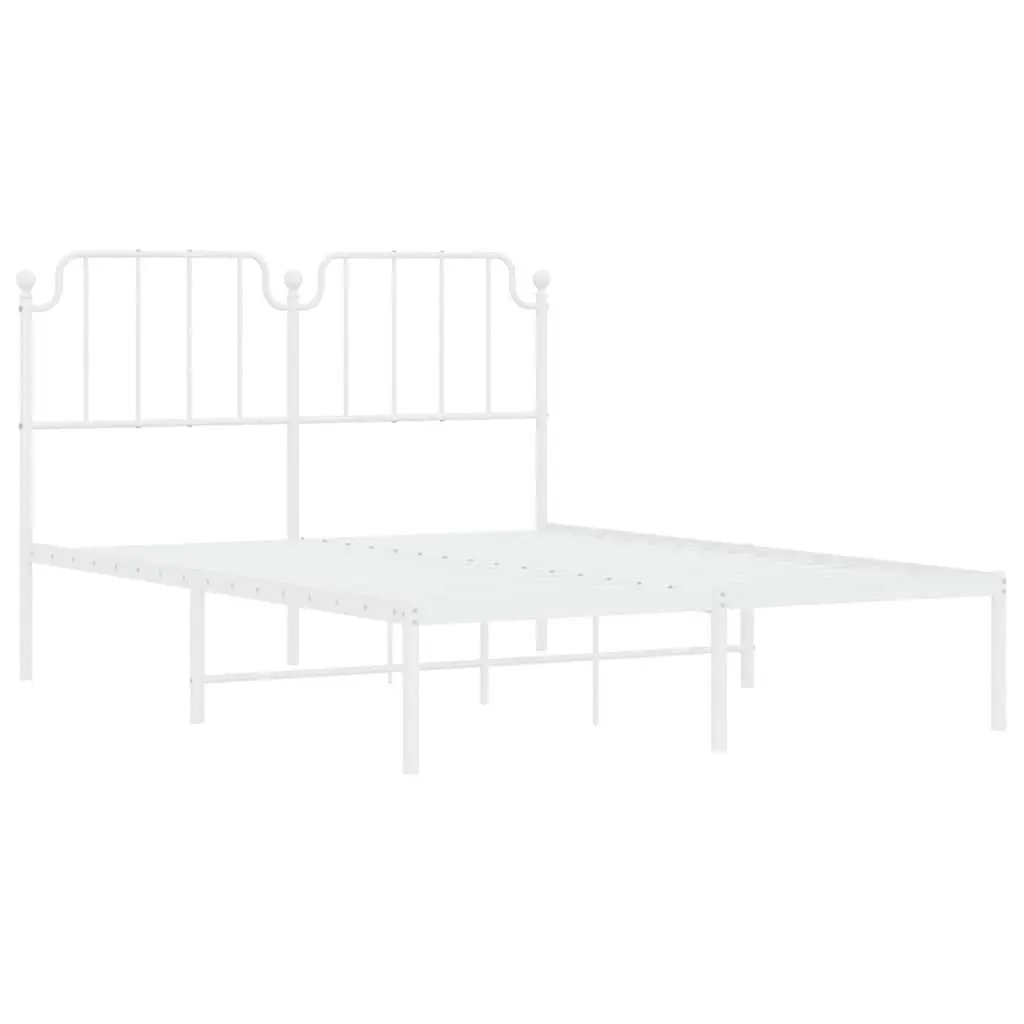 Metal Bed Frame with Headboard 150x200 cm Bedroom Furniture White