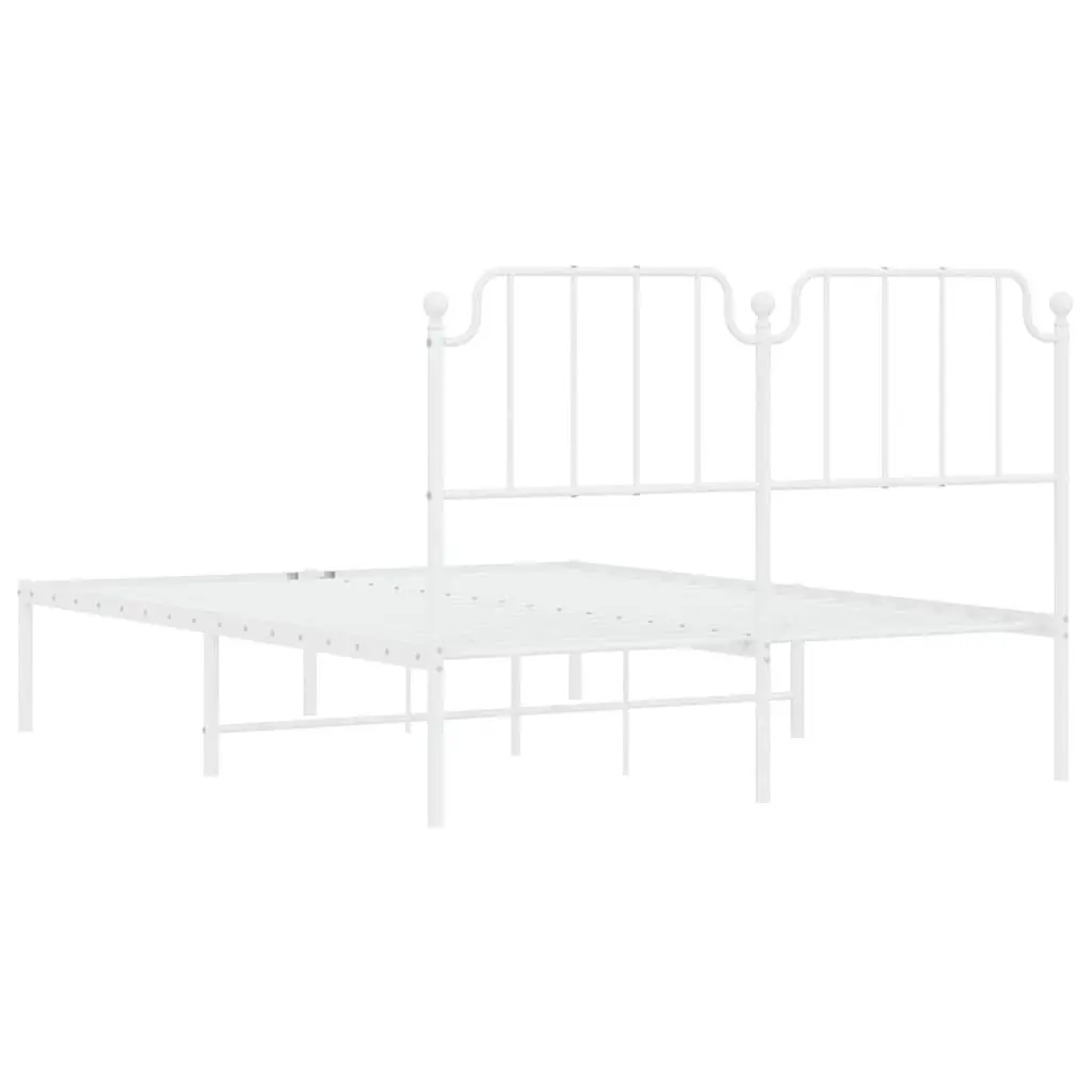 Metal Bed Frame with Headboard 150x200 cm Bedroom Furniture White
