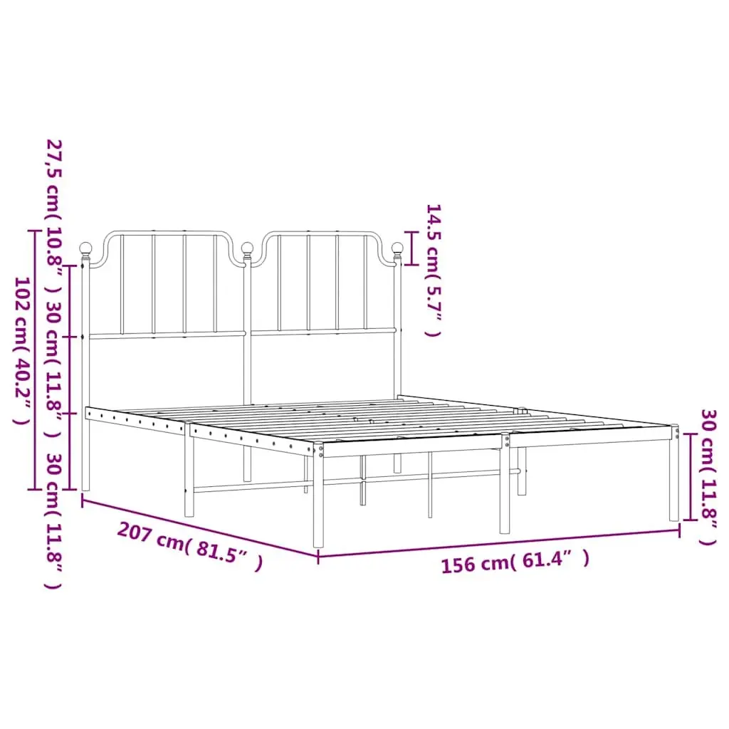 Metal Bed Frame with Headboard 150x200 cm Bedroom Furniture White