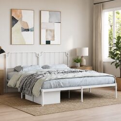 Reliable White Metal King Bed Frame 183x203 cm with Headboard